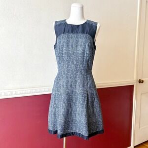 Classiques Entier Fit & Flare Tweed Mini Dress Blue Cotton Linen Pockets Size 4